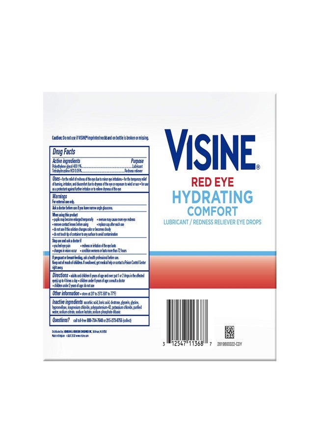 Visine Red Eye Hydrating Comfort Redness Relief and Lubricant Eye Drops to Relieve Red Eyes Due to Minor Eye Irritations Fast and Help Moisturize Dry Eyes, On-The-Go Packs, 12 x 0.28 fl. oz - Image 2